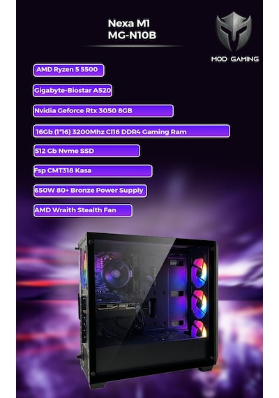 Mod Gaming Nexa R5-5500 16 GB 512 GB SSD W11P Oem Paket Masaüstü Oyuncu Bilgisayarı