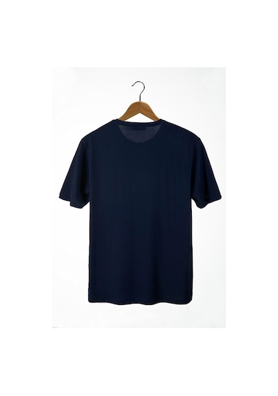 Kadın Lacivert Bisiklet Yaka Önü Mantar Şapkalı Kız Baskılı Oversize T-shirt Lacivert