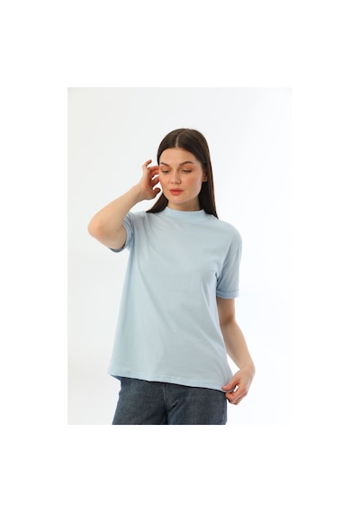 Kallima Mavi 2'Li Paket Dik Yaka Rahat Kalıp  Pamuk T-Shirt Mavi
