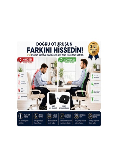 Tr Viscora 2'li Ortopedik Visco Minder Seti Ergonomik Bel, Sırt Ve Kuyruk Sokumu Desteği Diğer