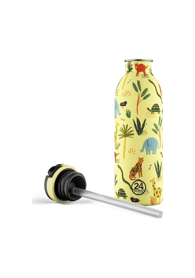 Kids Bottle Jungle Friends Pipetli Paslanmaz Çelik Çocuk Su Matarası 500 Ml Sarı