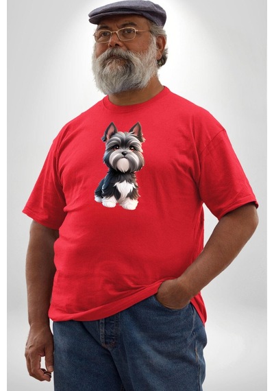 Angemiel Sevimli Beyaz Gri Köpek Kırmızı Büyük Beden Erkek Kadın Unisex Basic Ön Baskılı Tişört Kırmızı