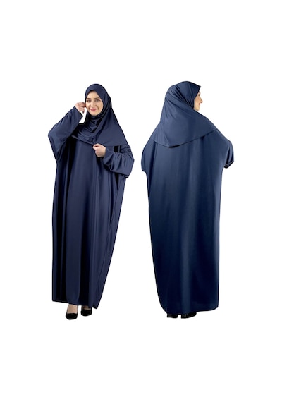 Modish Group Namaz Elbisesi Eşarp Seccade Tesbih Set, İslami Giyim Takım Ferace Turban Şal Lacivert