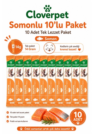 Cloverpet Somonlu Krema Kedi Ödül Maması 10 Lu Paket