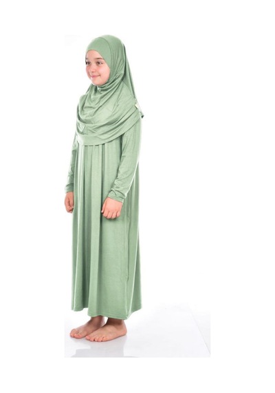 İhvan Çocuk Pratik Namaz Elbisesi 9-11 Yaş Mint Yeşili Rengi Çok Renkli