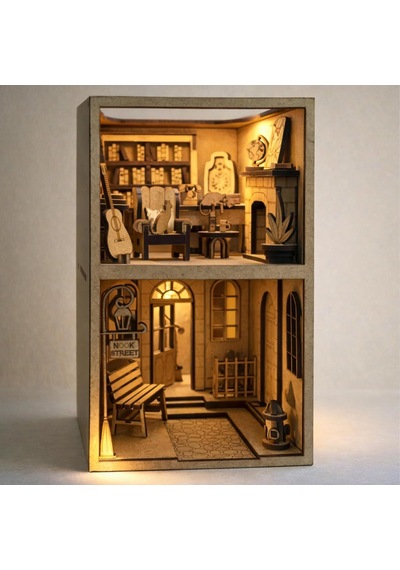 Nook Street Book Nook, Işıklı 3d Ahşap Diorama Maket, Orta Seviye, 211 Parça, 20x11x18 Cm