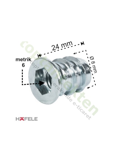 Hafele Dübel Çelik Galvaniz Havşa Başlı M6X24Mm