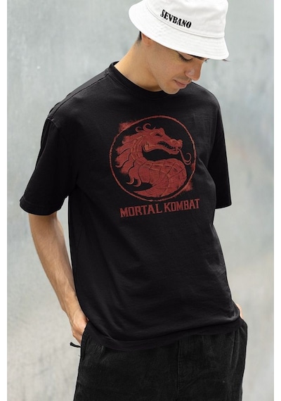 Mortal Kombat Baskılı Unisex Oversize Tişört Siyah