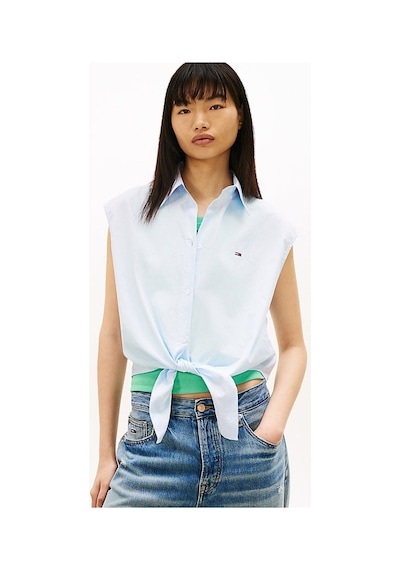 Tommy Hilfiger Kadın Tie Front Poplin Gömlek-16279 Mavi - Pembe