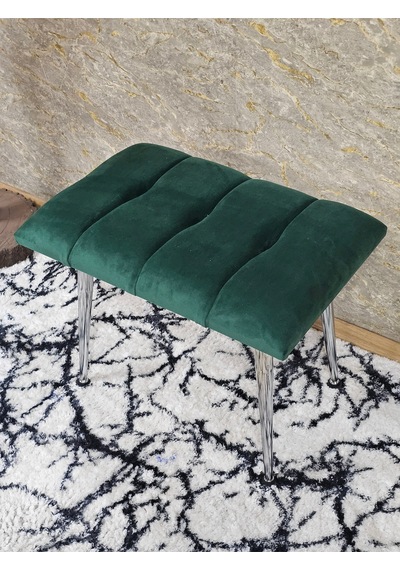 Zafir Krom Sivriltme Ayaklı 60 Cm Puf Bench - Puf - Bench - Oturak - Mutfak Oturağı - Antre Oturağı Yeşil