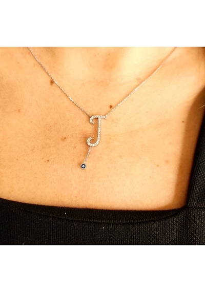 Oriental Kuyumculuk Jewellery Kadın Taşlı J Harfi Gümüş Kolye Gümüş
