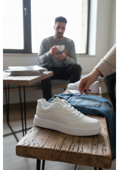 Enoch Mikro Delik Detaylı Ve Kalın Düz Tabanlı Erkek Casual Sneaker Beyaz