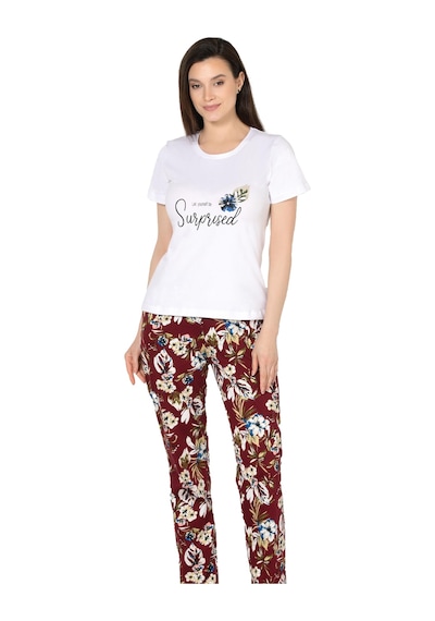 Kısa Kol Yazlık Pijama Takımı Pamuklu Alperi 78-50 Ekru