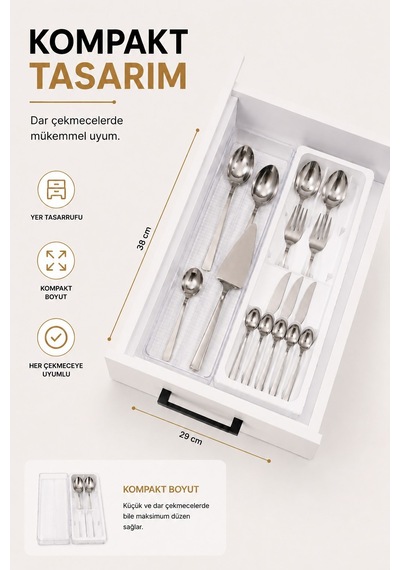 Çekmece İçi Kaşıklık Organizer Bölmeli Mutfak Düzenleyici Beyaz S-11030