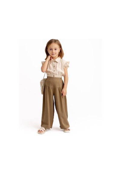 Oliven The Kid Korsajlı Büzgülü Keten Kız Çocuk Pantolon Caramel Caramel Kahverengi