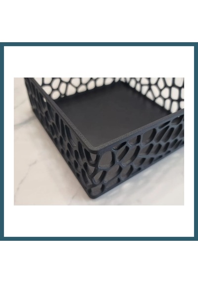 Bezos 3d Baskı Organik Desenli Peçetelik Kokteyl Peçete Tutucu 12,5x12,5 Cm Delikli Peçete Standı - Siyah Ob