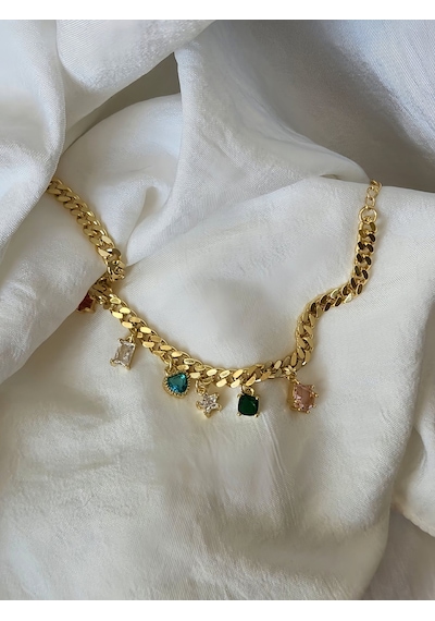 Renkli Baget Figürlü Gurmet Model Gold Renk Çelik Bileklik Sarı