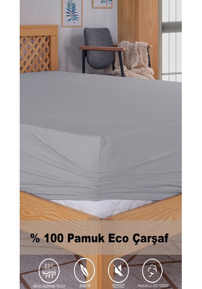 Penye Lastikli Çarşaf, 100 200 Tek Kişilik %100 Pamuk Örme Kumaş, 145 Gr/m² Gri