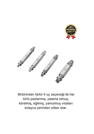 Premium Çok Amaçlı Paslanmaz Çelik Matkap Kırık Hasarlı Bozuk Vida Çıkarıcı Sökme Seti 4 Başlıklı