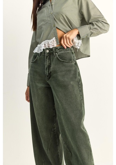 Shade Kadın Vintage Yıkamalı Baggy Kesim Rahat Kalıp Denim Pantolon 703 60286060 - Haki