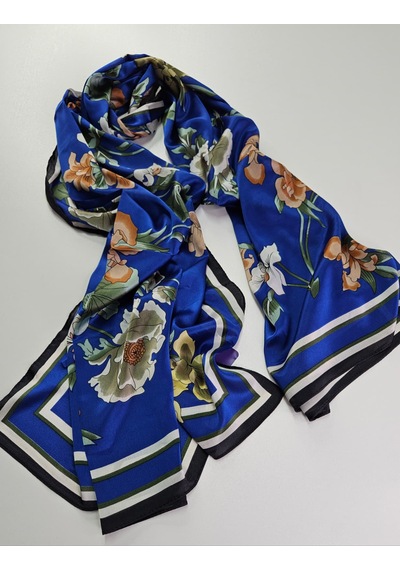 Miorel Scarfs Yeni Sezon Çiçek Desen Vual İpek Şal Fular Silk Scarfs Shawl Hijab Mavi