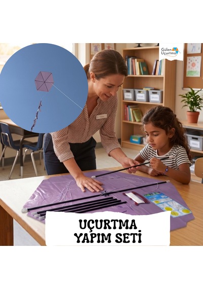 Uçurtma Yapım Seti / Naylon Altıgen / Plastik Çıtalı / Mor