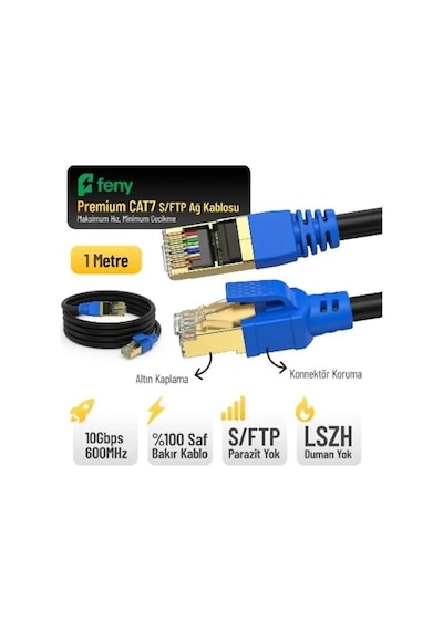 Feny Fn-cat7ls01 10gbps İnternet 60mhz 1 Metre Cat7 Gold Patch Kablo Yanmaz- Yüzde 100 Saf Bakır