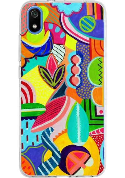 Xiaomi Redmi 7a İle Uyumlu 1mm Slim Fit Retro Renkler 6 Baskılı Şeffaf Kılıf Şeffaf