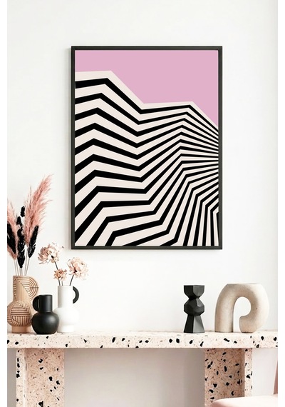 Doğal Ahşap Çerçeveli Geometrik Desenli Tablo - Pastel Huhu1090