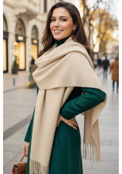 Tezzgelsin Kadın Premium Soft Buklet Atkı Bej