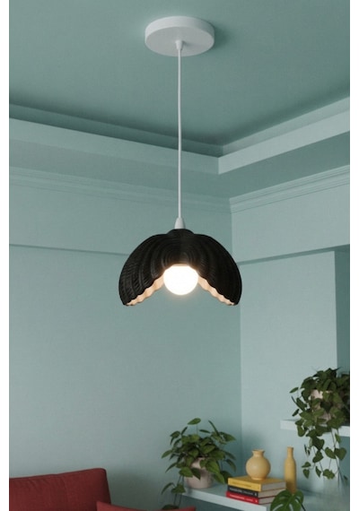 Siyah Tekli Lotus Formlu Modern Avize Salon Dayanıklı Plastik Dekoratif Sarkıt Aydınlatma Ayarlanabilir Kablo