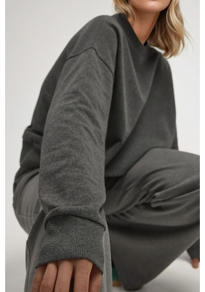 Hiccup Oversize Bisiklet Yaka Basic Sweatshirt Arduvaz Grisi