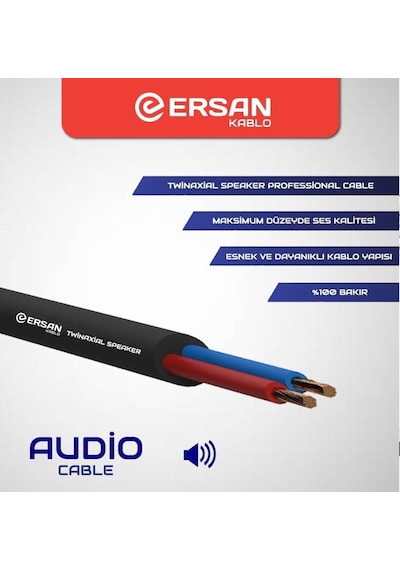 Ersan 2x1.50mm 100metre Bakır Profesyonel Twinax Hoparlör Seslendirme Kablosu