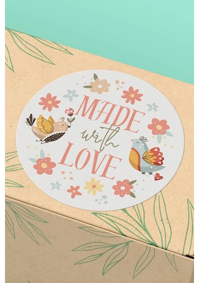 Made With Love Kuşlu Çiçekli Sticker 3x3cm St2287 Çok Renkli