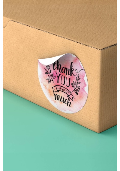 Thank You Çiçek Çelenkli Kargo Paket Sticker Etiketi 3x3cm St2059 Çok Renkli