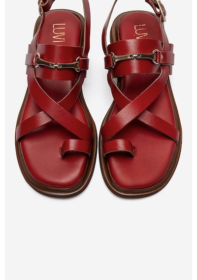 Luvi Shoes Fabıana Kırmızı Hakiki Deri Tokalı Kadın Parmak Arası Sandalet