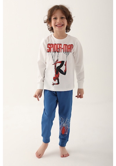 Spiderman Krem Erkek Çocuk Uzun Kol Pijama Takım Krem