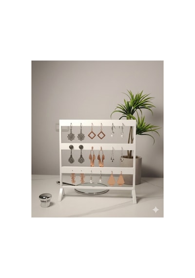 Şık Modern Küpe Standı, Beyaz Takı Düzenleyici, Takı Standı , Küpe Askısı , 3 Bölmeli Organizer