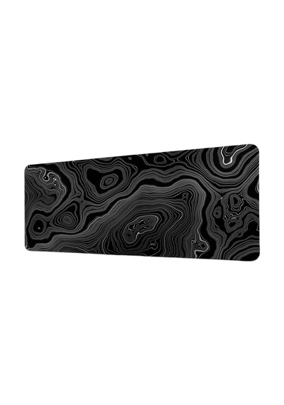 Siyah Beyaz Yoğun Topografik Harita 40x90 Cm Oyuncu Mousepad Kaymaz Taban Büyük Boy Mousepad