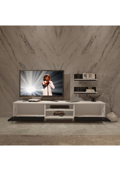 Decoraktiv Eko 4 Mdf Dvd Retro Tv Ünitesi Tv Sehpası Beyaz - Siyah