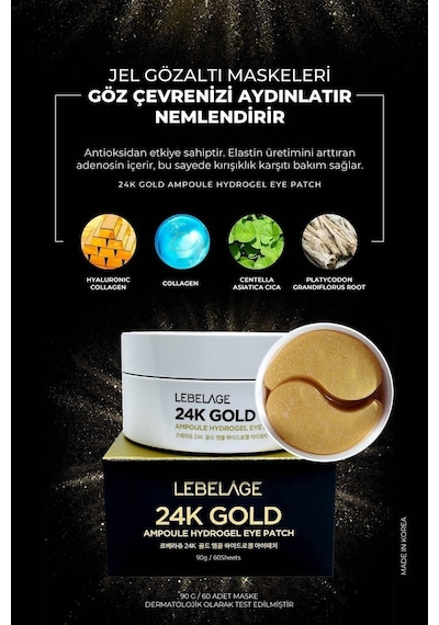 Lebelage 24k Şişkinlik  Ve Aydınlatıcı Göz Maskesi Gold Ampoule Hydrogel Eye Patch
