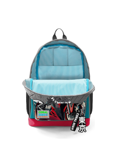 Coral High Kids Gri Nefti Anime Motorsiklet Desenli Okul Sırt Çantası 23764