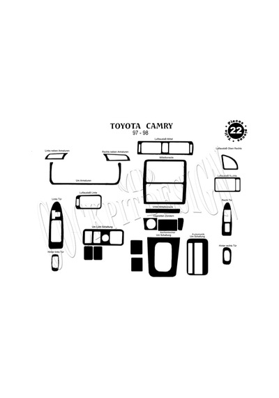 Toyota Camry Torpido Kaplama 1997-1999 22 Parça Piano Black