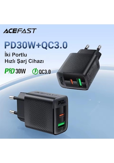 Acefast Pd30w Güç Destekli Gan 1xusb-c + 1xusb-a Çıkışlı Hızlı Duvar Şarj Cihazı - A98