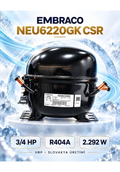 Embraco Neu6220gk Csr 3/4 Hp R404a Hermetik Kompresör 2292 Watt Slovakya Üretimi 1 Adet
