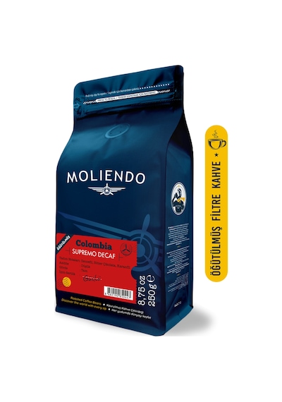 Moliendo Colombia Supremo Decaf Kafeinsiz Yöresel Öğütülmüş Filtre Kahve 250 G