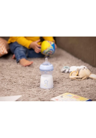 Natural Feeling Anti-kolik Biberon 6 Aylık 330 Ml, Yumuşak Ve Esnek Silikon Vantuzlu Bebek Şişesi, Emzirme İçin Uygundur, Mavi Acı Kahverengi