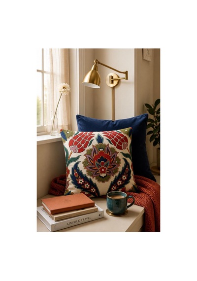 Premium Goblen Nakış Kırlent Kılıf 40 Cm X 40 Cm - 1 Adet Acı Kahve