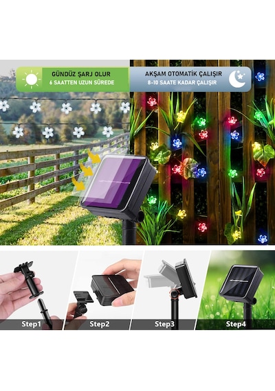 Güneş Enerjili Bahçe Lambası 12 Mt 2li Paket Renkli Çiçek Solar