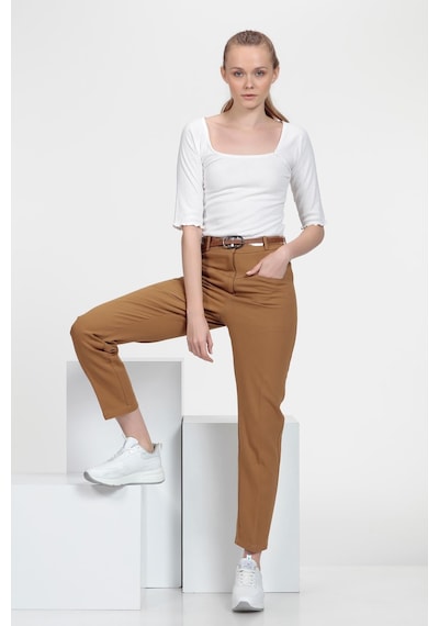 Cigarette Fit Pantolon Koyu Camel